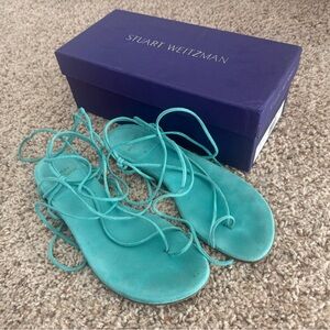 Stuart Weitzman Turquoise Nieta Suede Lace-Up Sandals 8